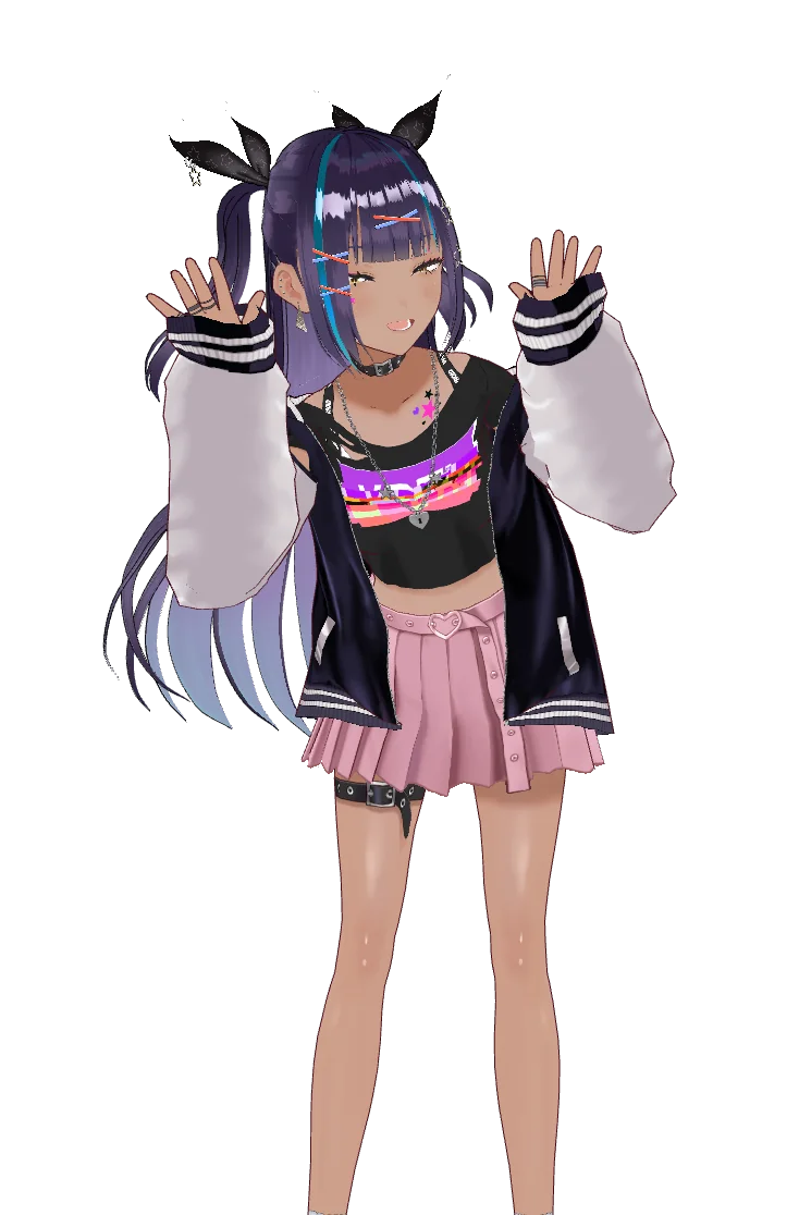Tsuki, a 3D VRM companion, waving with both hands